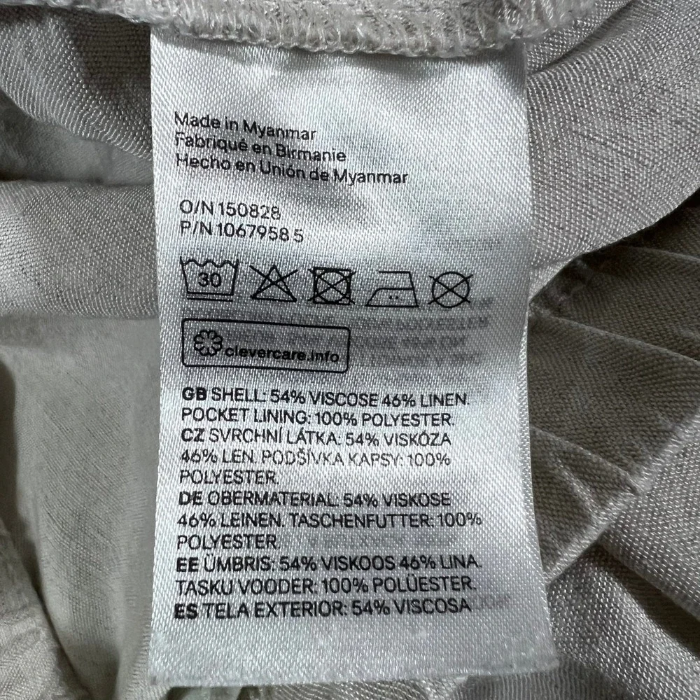 H&M Linen Blend Pants Womens Medium Beige Relaxed Drawstring Wide Leg